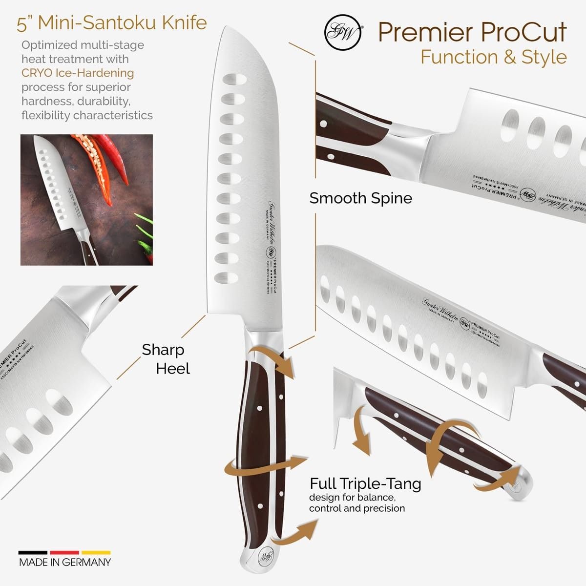 Gunter Wilhelm Thunder Santoku Knife, 5 Inch | Dark Brown ABS Handle SKU: 30-317-0405