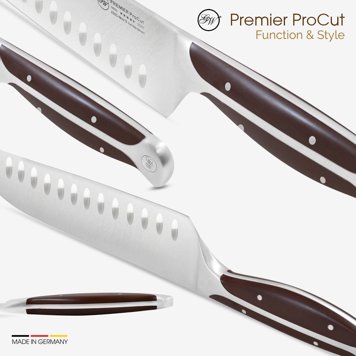 Gunter Wilhelm Thunder Santoku Knife, 7 Inch | Dark Brown ABS Handle SKU: 30-315-0407