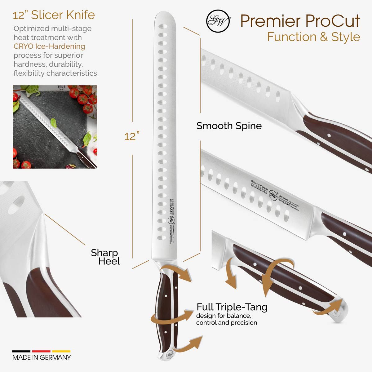 Gunter Wilhelm Thunder Slicer/Brisket Knife, 12 Inch | Dark Brown ABS Handle SKU: 30-320-0612